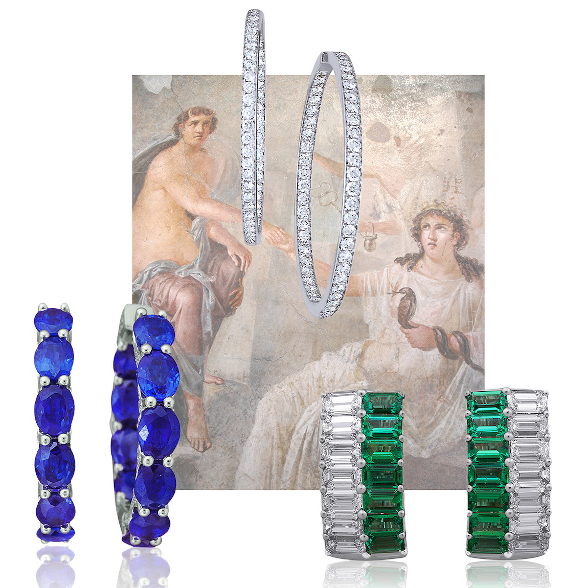 PICCHIOTTI Diamond Hoops earrings, PICCHIOTTI For the Love of Color Emerald and Diamond hoop earrings, PICCHIOTTI Sapphire Hoops