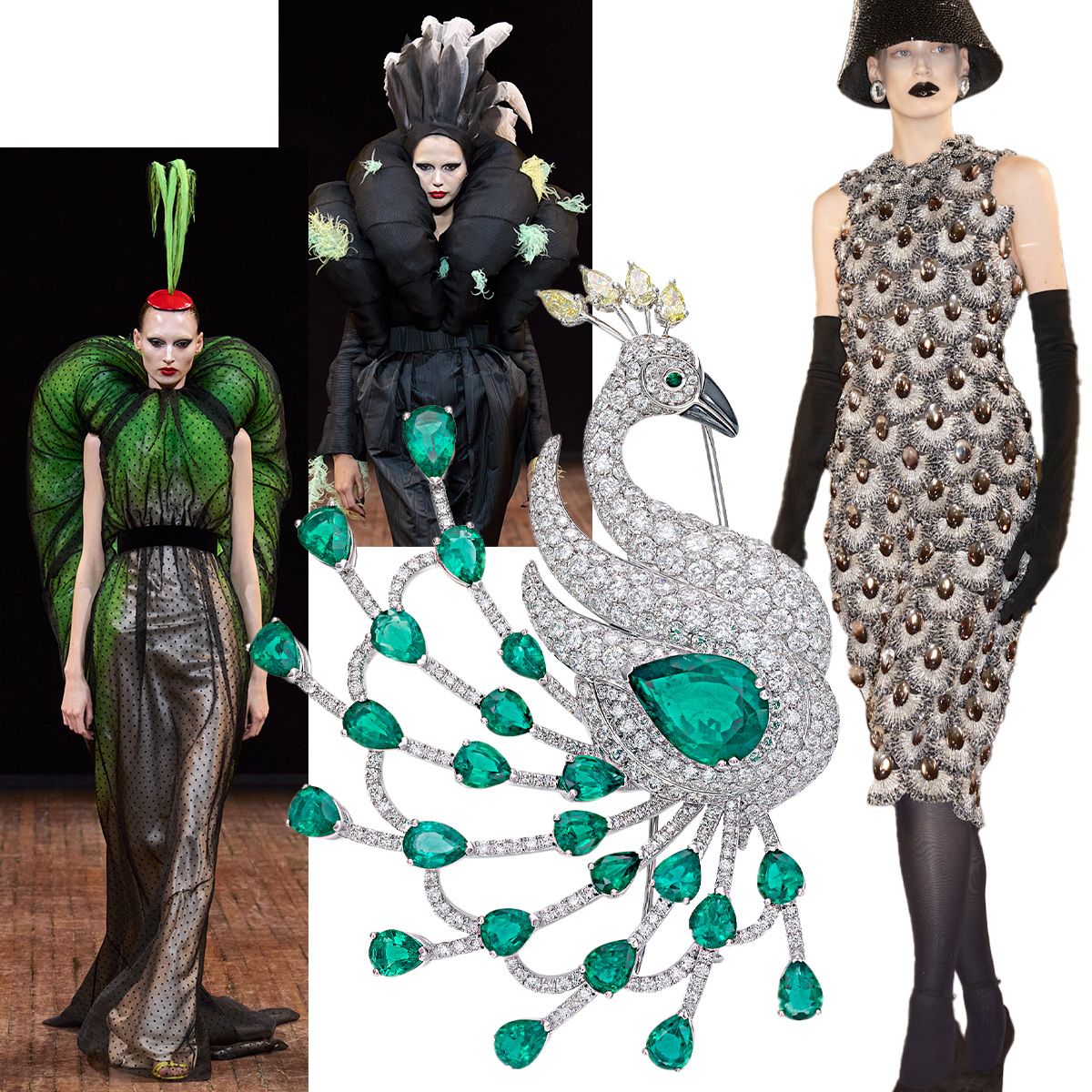 Viktor & Rolf, Viktor & Rolf, PICCHIOTTI Masterpieces Emeralds brooch, Schiaparelli – all fashion images are Haute Couture F/W 2025-26 from Spotlight Launchmetrics